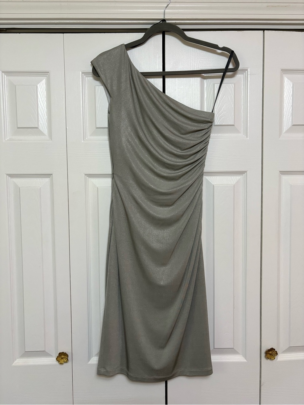 One shoulder silver cocktail evening